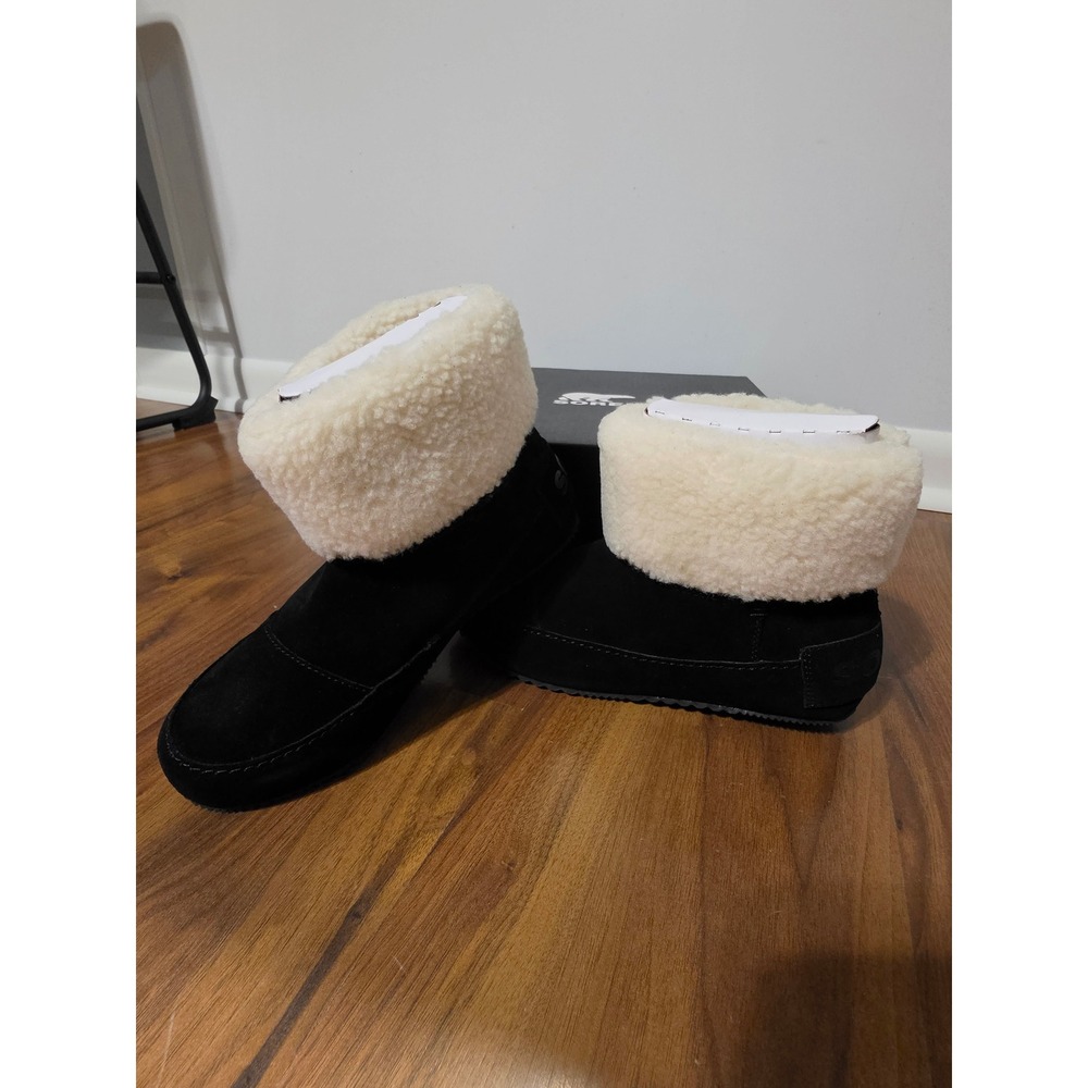 Sorel Stumptown Bootie Women 8 Black Natural New Suede Faux Shearling NL5058-010
